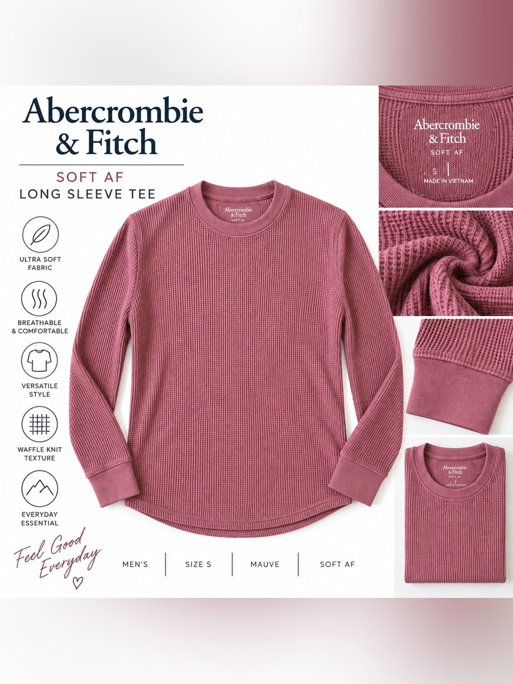 Abercrombie & Fitch Mauve Waffle Knit Crewneck Sweater